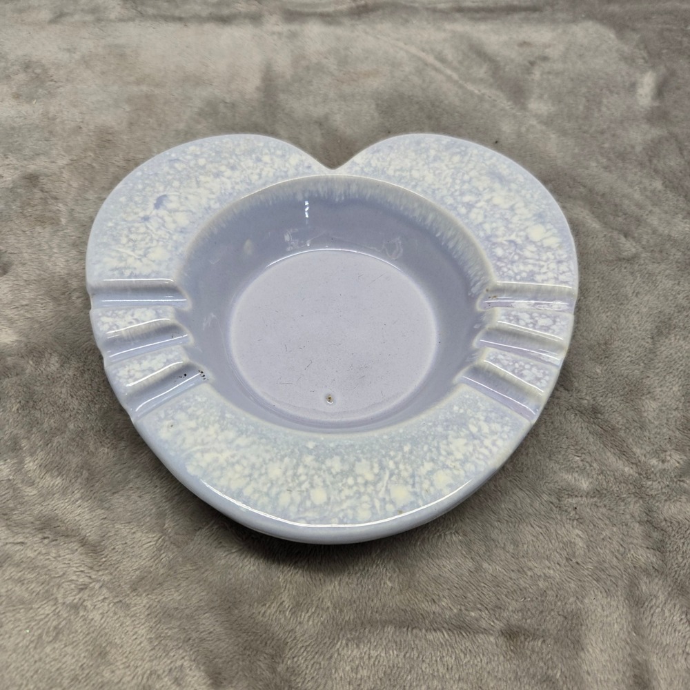 Vintage Hull USA 18 Heart Shaped Ceramic Ashtray Periwinkle Blue Drip Glaze 7.5"